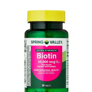 Spring Valley Extra Strength Biotin Plus Keratin Dietary Supplement Tablets for Hair/Skin/Nail Health, 10,000 mcg, 60 Count