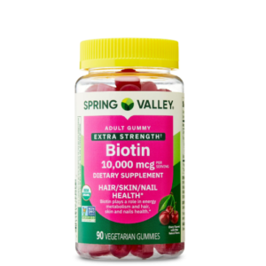 Spring Valley Organic Extra Strength Biotin Vegetarian Gummies for Hair/Skin/Nail Health, Cherry, 10000 mcg, 90 Count