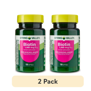 (2 pack) Spring Valley Biotin Dietary Supplement Softgels for Hair/Skin/Nails Health, 1,000 mcg, 150 Count