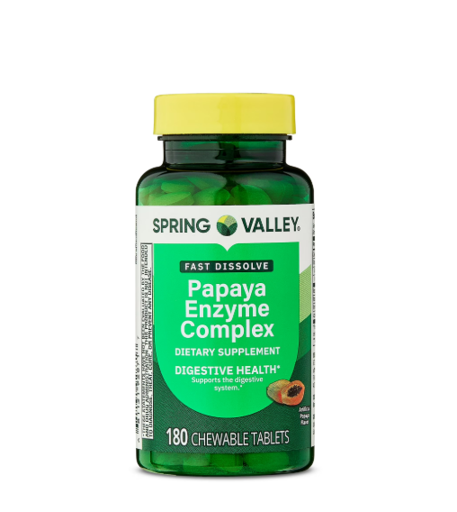 Spring Valley Papaya Enzyme Complex Chewable Tablets Dietary Supplement, Digestive Health, 180 Count