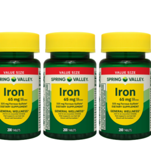 (3 pack) Spring Valley General Health & Wellness Iron Tablets Dietary Supplement Value Size, 65 mg, 200 Count