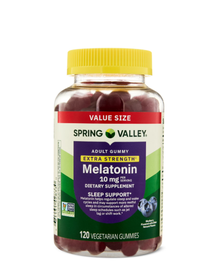 Spring Valley Extra Strength Melatonin for Sleep Support, Blueberry, 10mg, 120 Gummies