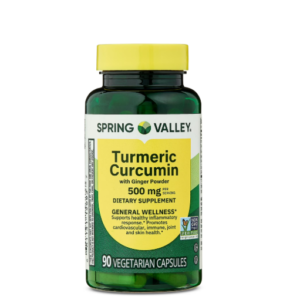 Spring Valley Turmeric Curcumin with Ginger Powder Dietary Supplement Vegetarian Capsules for General Wellness, 500 mg, 90 Count