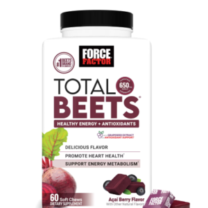 Force Factor Total Beets, Beet Root Supplement with Beetroot Powder for Heart Health, Nitric Oxide & Energy, Acai Berry, 60 Soft Chews