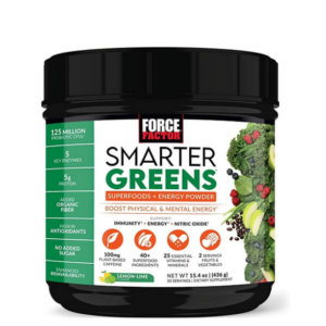 Force Factor Smarter Greens Superfoods Energy Powder, Greens Powder with Caffeine and Probiotics for Energy & Digestion, Lemon Lime, 30 Servings